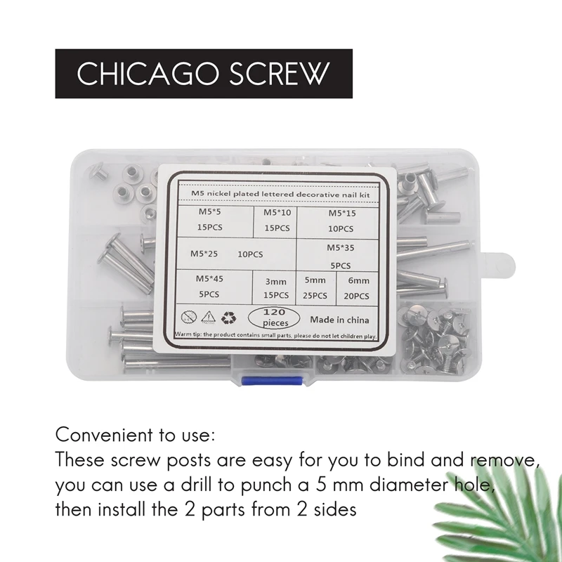 Chicago Screw Binding Screws Posts Assortment Kit For DIY Leather Bookbinding Crafts(120Pcs,M5)