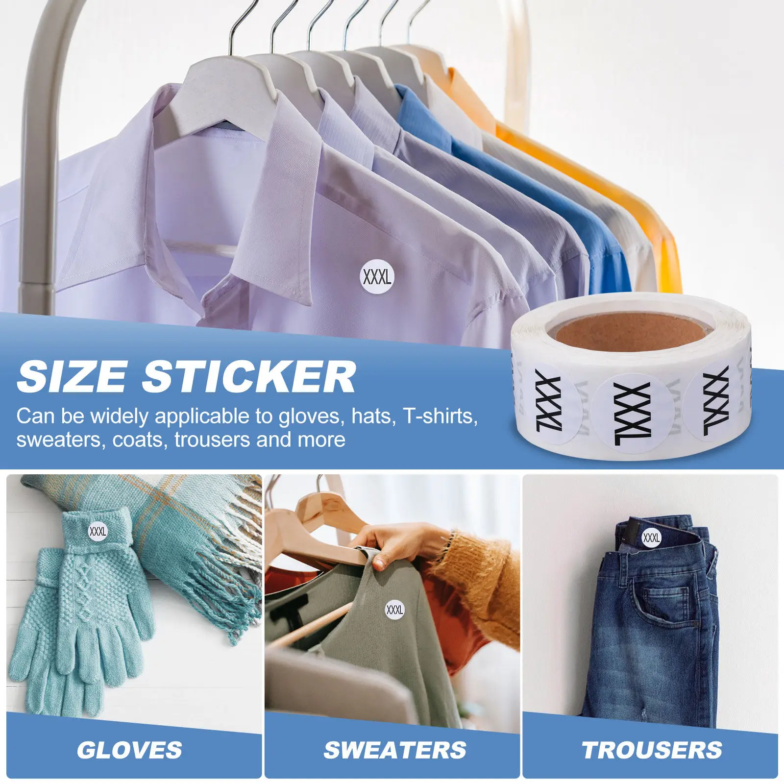 

2 Roll Premium Round Clothing Size Sticker Label Beautiful Printed Font Multi-Use Size Sticker for Gloves Hats T-Shirts Sweaters