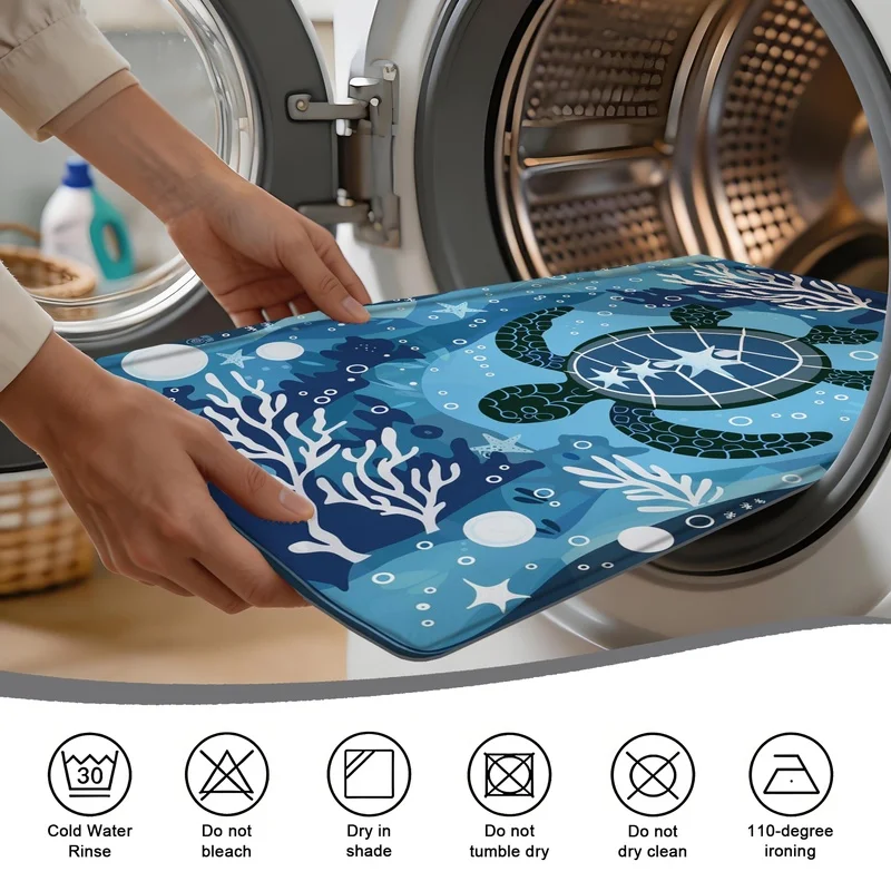 Sea Turtle Coral Print Floor Mat Non Slip Absorbent Bath Rug Ocean Style Indoor Entrance Decorative Doormat