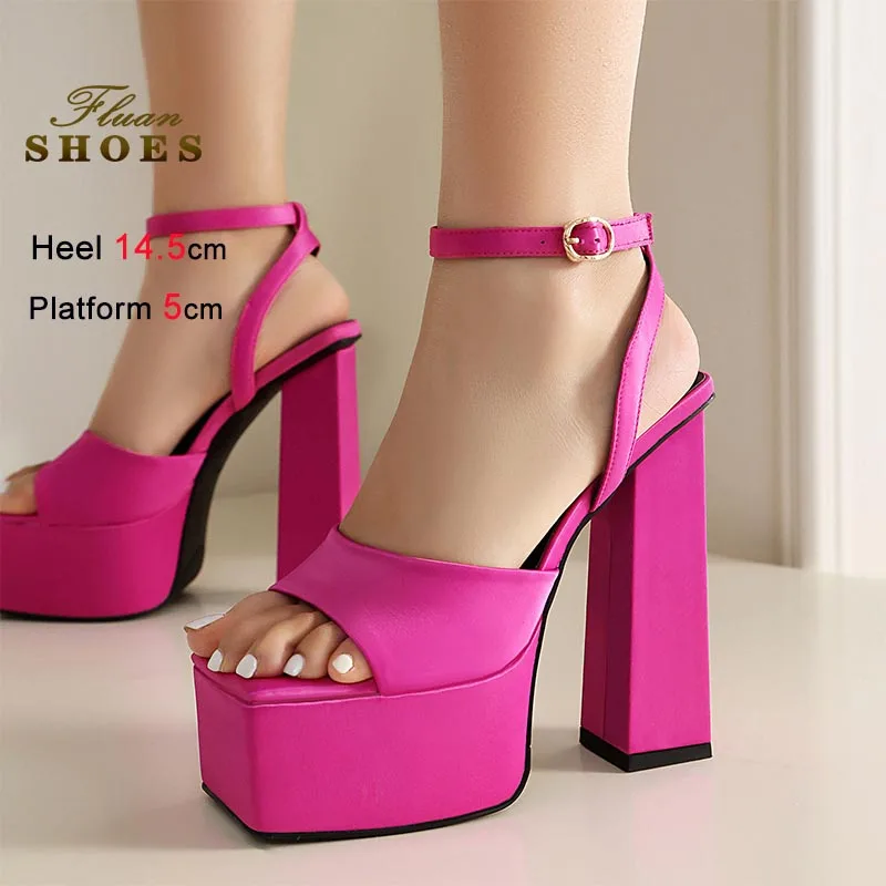 

Новые женские сандалии на высоком каблуке 14,5 см для свадьбы и банкета, модные туфли на толстой подошве, удобные сандалии для ночного клуба и подиума CD