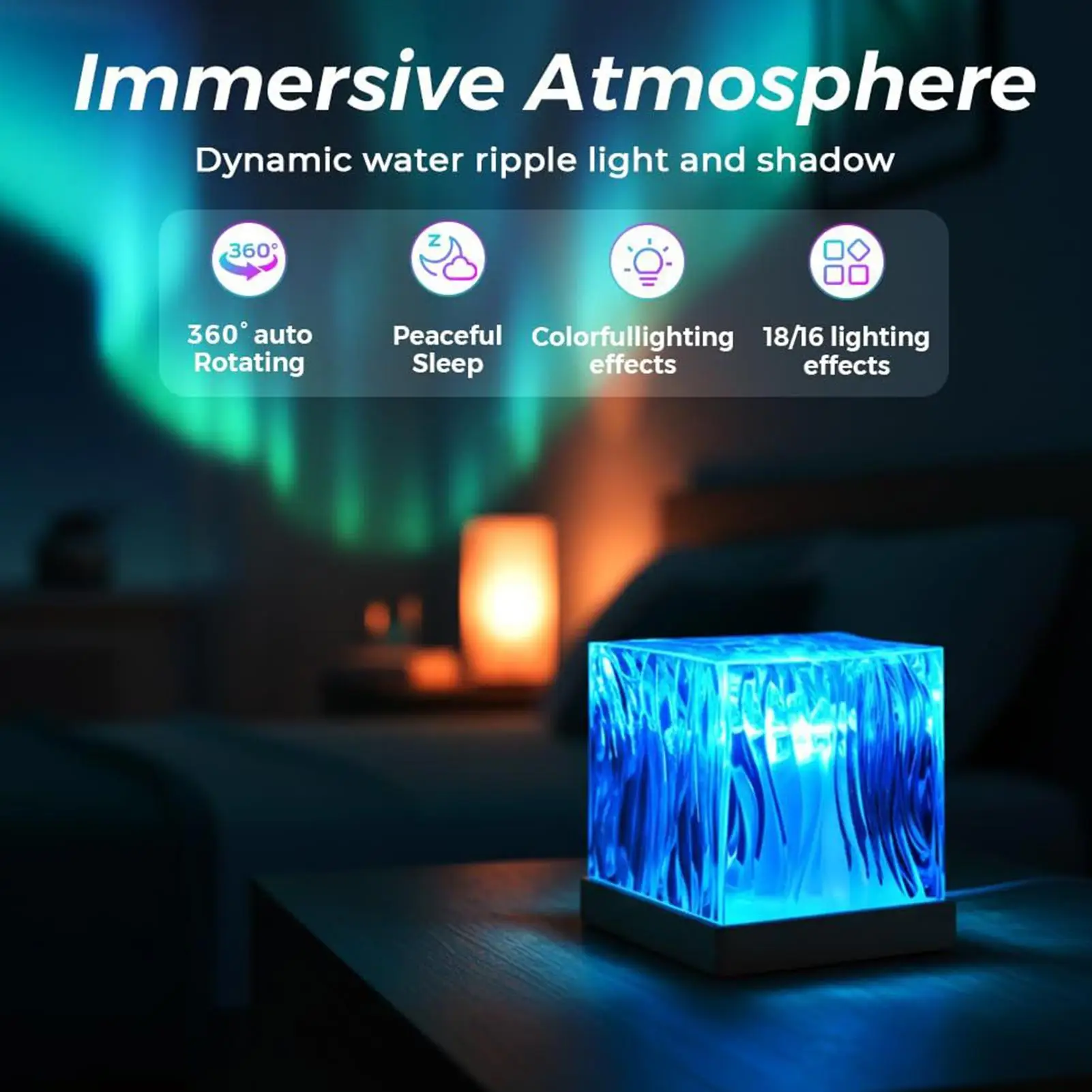 

Световой проектор, 16-цветная настольная лампа в форме куба с дистанционным управлением, лампа для комнаты, проектор, ночные огни для прикроватных кухонь, спальни