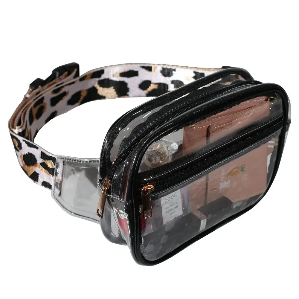 Clear PVC Sling Bags Women Fashion Vintage Leopard Guitar Strap Crossbody Chest Bag Girls Waterproof Fanny Pack Stadium Approved