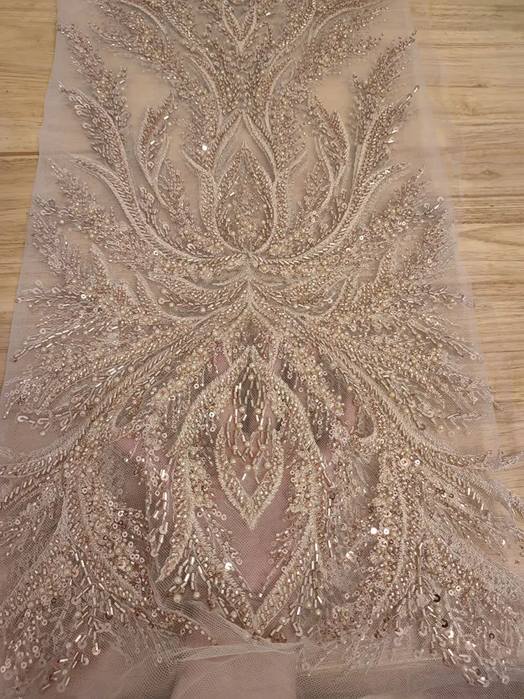 10 ألوان قماش دانتيل مطرز ثقيل مع عزر مركزي تطريز شامل لفستان الزفاف مواد حرفية ذاتية الصنع #4