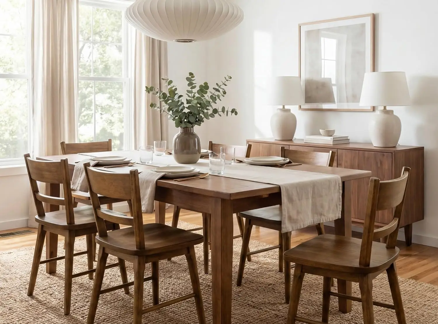 Walnut Dining Chairs Set of 6, Farmhouse Wood Dining Chairs Ladder Back Kitchen Chairs, Windsor Dining Chairs for, Custom