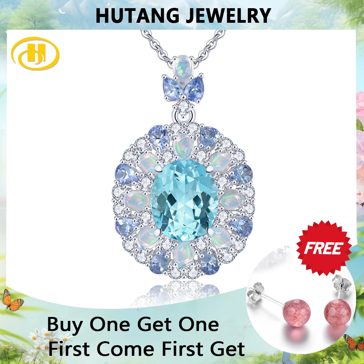 

Natural Sky Blue Topaz Tanzanite Opal Sterling Silver Pendant 8.5 Carats Genuine Multicolor Gemstone Exquisite Gorgerous Gifts