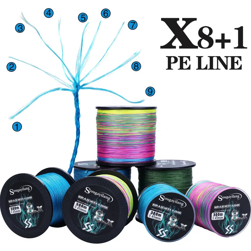 Sougayilang 300M 500M 1000M 6 Colors Strong PE Fishing Line 8+X Strands Braided Fishing Line Multifilament Durable Fishing Line