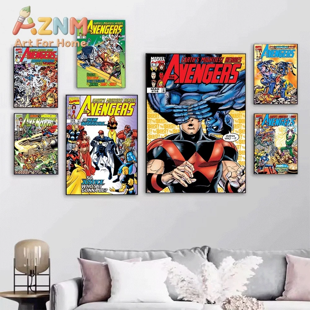 AZNM The Avengers Anniversary Celebration Comic Canvas Wall Art No Frame Superhero Print Poster For Home Bedroom Decor