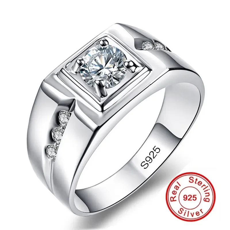Fashion Solitaire male ring 925 Sterling Silve 0.5ct Diamond cz stone Engagement Wedding Band Rings for men Luxury Party Jewelry