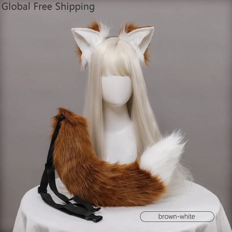 섹시한 플러시 여우 꼬리 귀 애니메이션 소녀 롤플레잉 동물 머리띠 사실적인 액세서리 귀여운 로리타 헤드드레스 할로윈 소품
