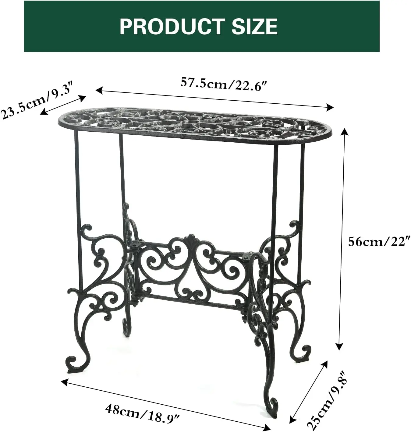 Sungmor Heavy Duty Cast Iron Potted Plant Stand Garden Table Indoor Outdoor Corner Shelf for Planters Vases Books and More