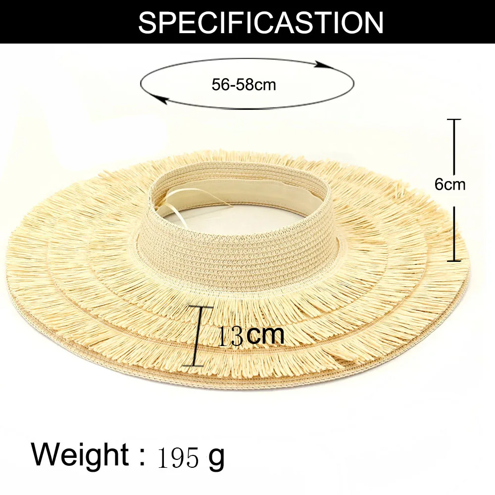 Designer empty top hat for woman big brim straw hat 3-layer fringed edge fashion retro outdoor vacation beach sun hat