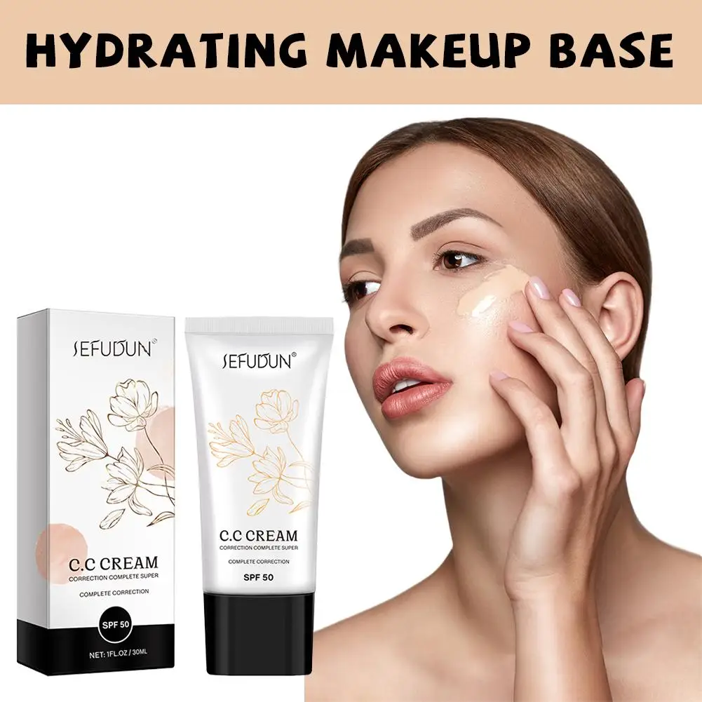 CC Cream SPF 50,30ml Hydrating Color Correcting Face Cream,Lightweight Skin Brightening Isolation Makeup Base,Foundation Primer