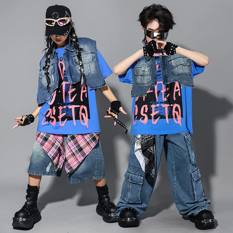 Hip Hop Jungen Lose T-shirt Zerrissene Jeans Hosen Street Dance Shorts Mädchen K-pop Jazz Kostüm Kinder Kleidung Set kind Streetwear