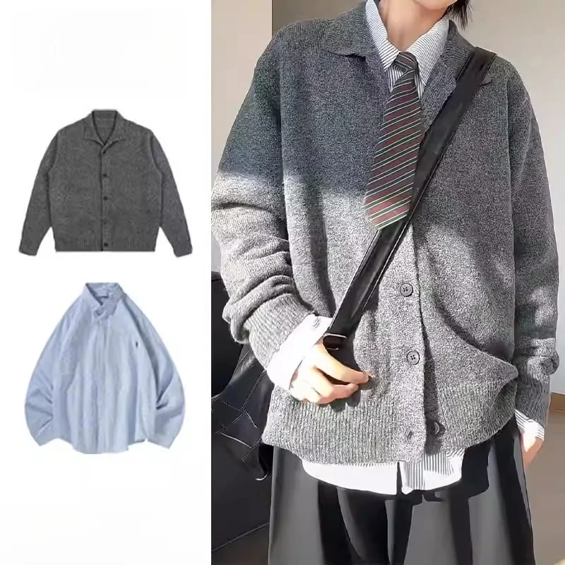 

Men's Knitted Cardigan Sweater Set Pure Color Simple Match Long Sve Autumn Outwear Two-Piece Suit Casual Vintage Sle