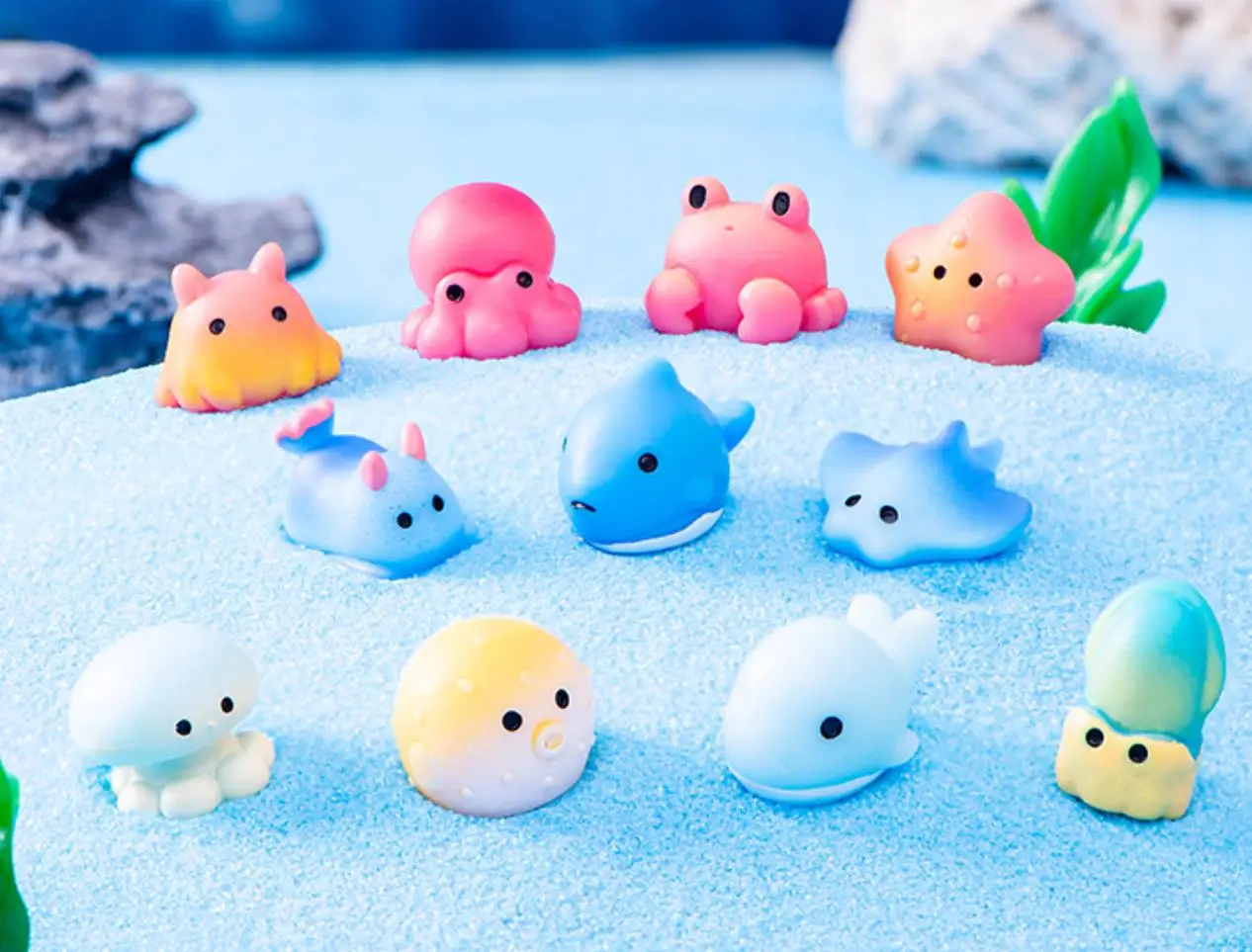 100pcs Kawaii Cartoon Ocean Series Flatback Resin DIY Cabochon Crafts Decor Material Dollhouse Accessories