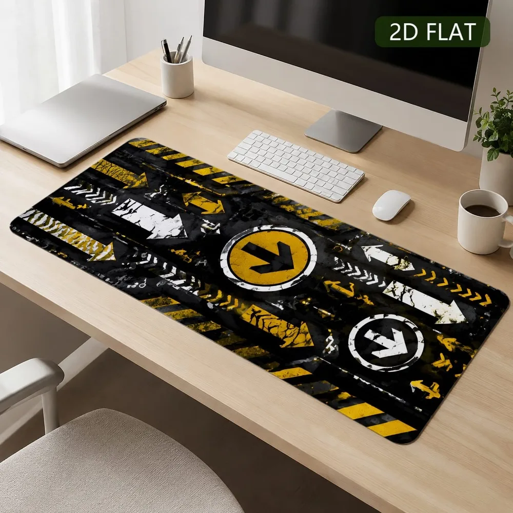 A mouse pad with black yellow and white colors featuring an industrial style arrow warning stripes alfombrillas para escritorio
