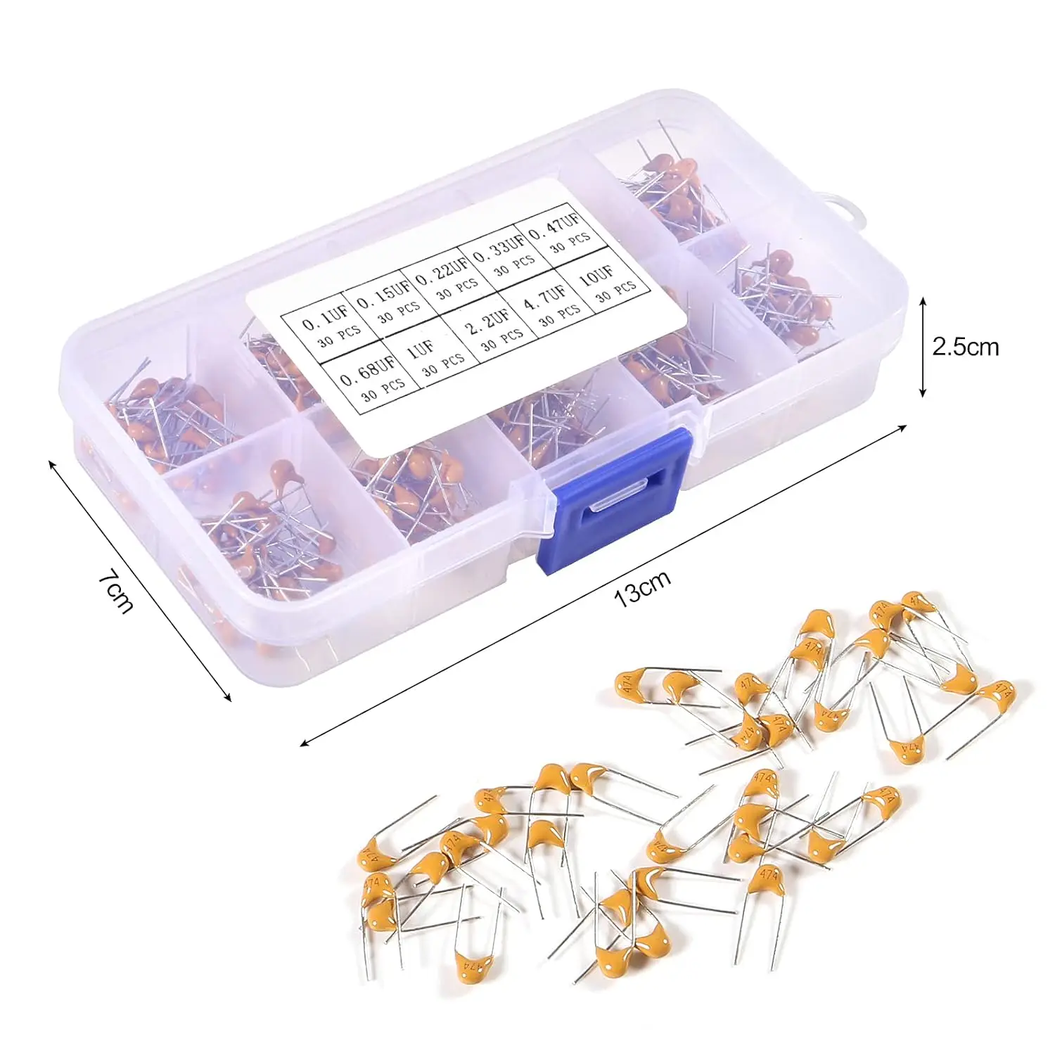 10 Values 300 Pcs Ceramic Capacitor 0.1 0.15 0.22 0.33 0.47 0.68 1 2.2 4.7 10 uF Multilayer Monolithic Ceramic Capacitor