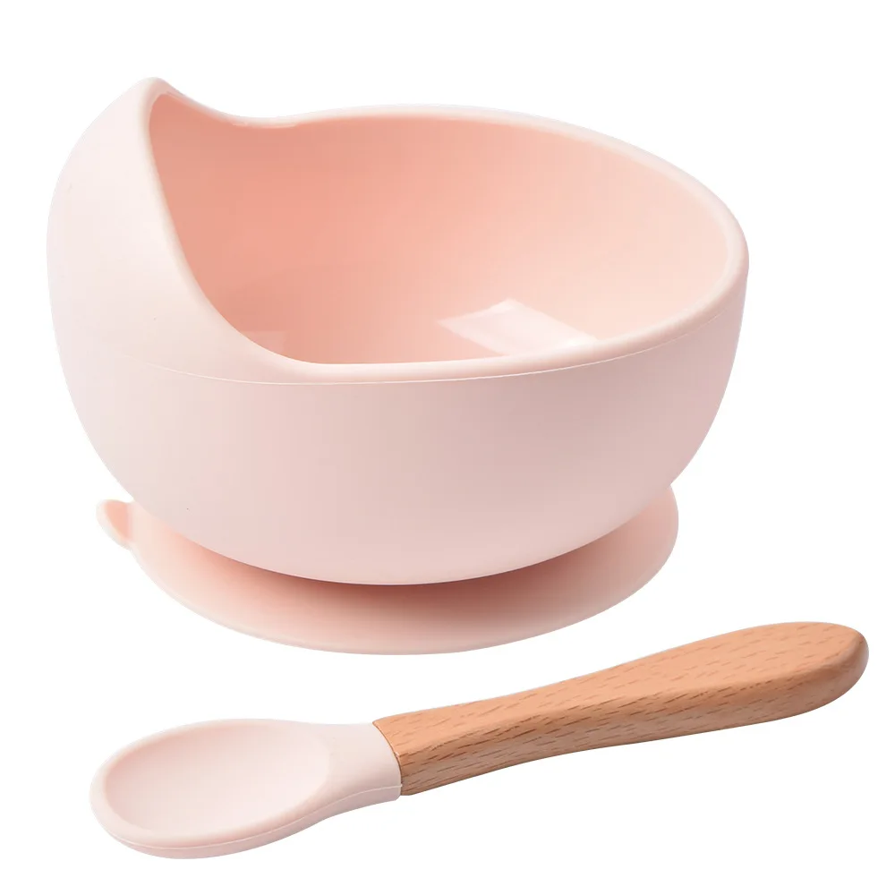 Silicone bebê alimentação tigela com colher, talheres impermeáveis para crianças, crianças pratos, utensílios de cozinha, coisas do bebê, 2pcs por