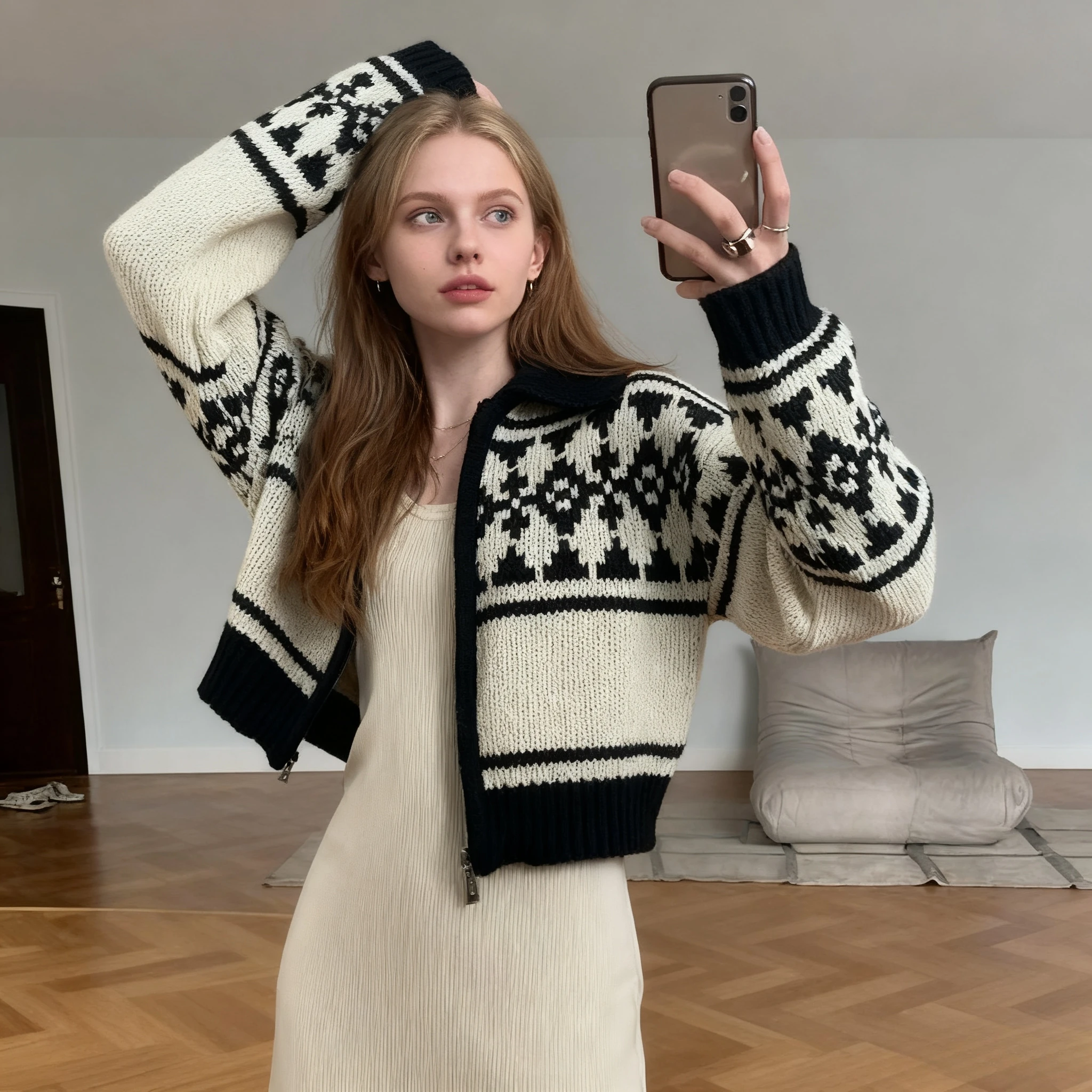 NEW Korean Gentle Touch  Sweater  Winter Retro Knitted Cardigan Chic Jacquard Zipper Knitted Sweater Cozy Jacket