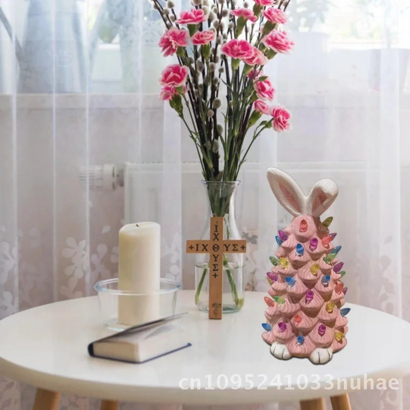 Easter Bunny & Christmas Tree Themed Night Light Home Bedroom Decor Synthetic Resin Craft Modern Minimalist Style Holiday Party
