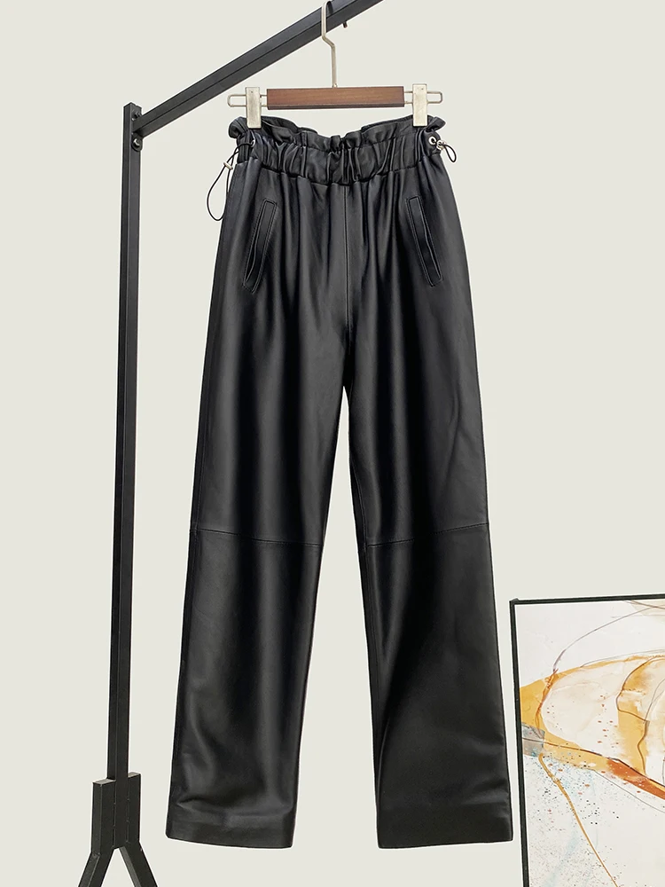 

High Quality Genuine Real Leather First Layer Sheepskin Pants Women's Winter New Loose Cropped All-Match Waist