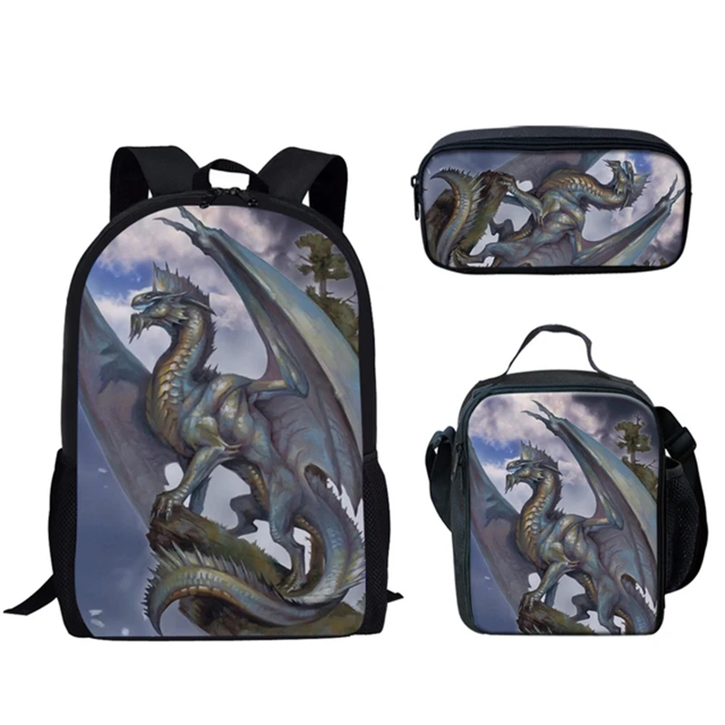 Funny Dragon Chinese Dragon Pattern 3pcs/Set Backpack 3D Print School Student Bookbag Anime Laptop Daypack Lunch Bag Pencil Case