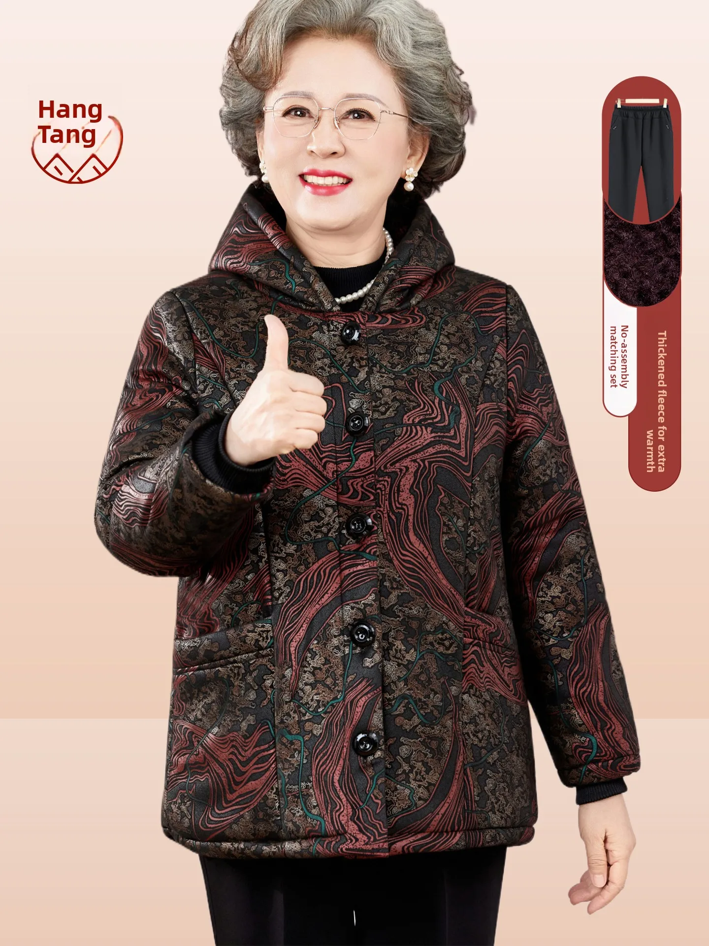 

Thiened Fce Lined Hooded Jaet for ly Women Winter Warm Large Size Top Floral Cotton Clothes Faionable Loose Fit