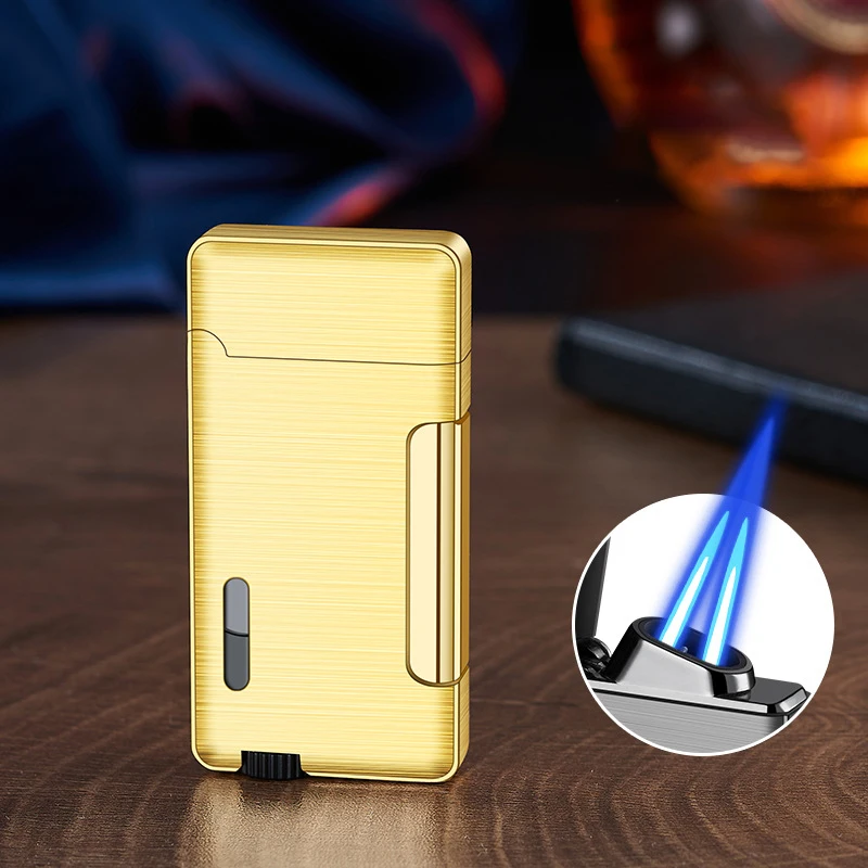 Side pressure direct charging high-end metal visible gas window windproof blue flame personalized creative cigarette lighter