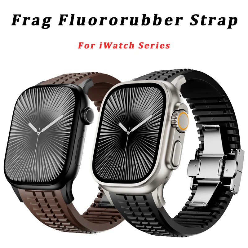 

Fluororubber Sports Band for Apple Watch Ultra 2 49mm 46mm 45mm 44mm Luxury Rubber Soft Strap Iwatch 10 9 8 7 Se 6 5 4 Watchband