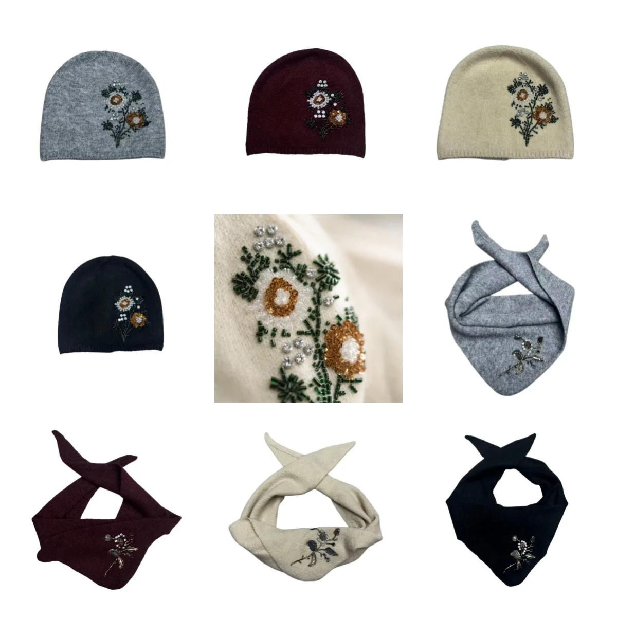 2027 Autumn Winter Beaded Embroidery Slouchy Beanie, Knitted Pile Hat, Fashion Casual Lace-up Head Wrap Hat for Daily Outdoor