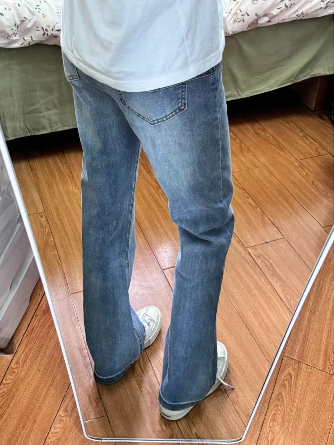 

Light Blue Elastic Men's Jeans High Street Style Slimming Micro Flare Pants Cleanfit American High Street Casual Denim Jeans