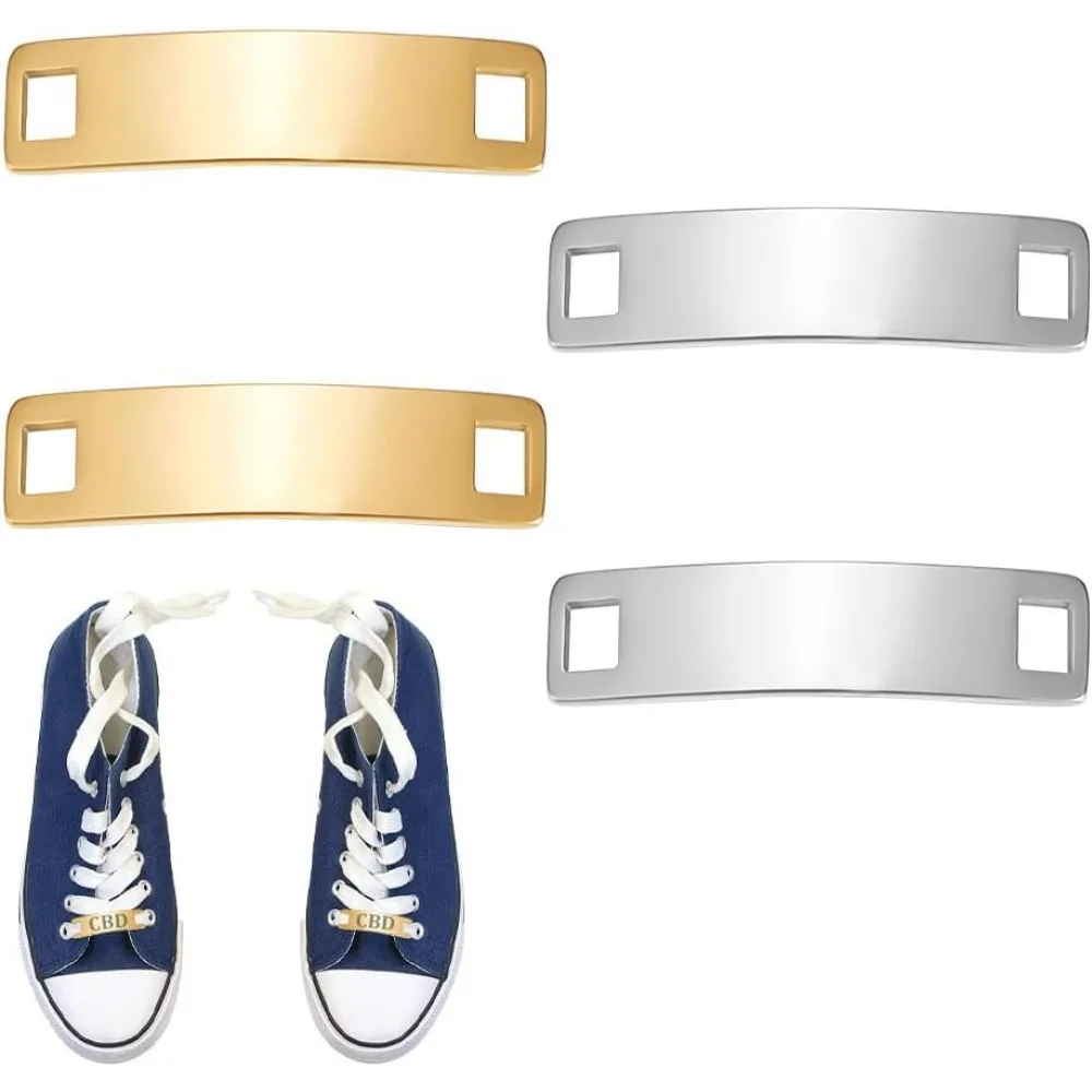 4pcs 2 Colors Stainless Steel Shoe Decoration Charms Curved Rectangle Customized Nameplate Words Blank Tag Shoe Buckles