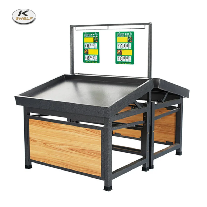 custom.Metal/Wood Material Supermarket Fruit and Vegetable Display Rack