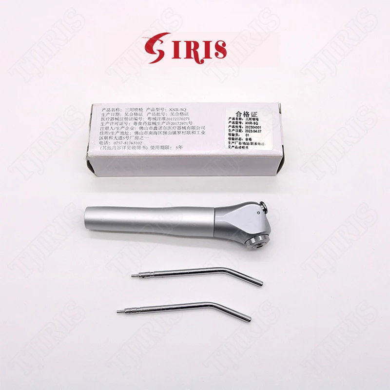 Stainless Steel Dental Air Water Spray Syringe Handpiece 3-Way Triple Injection Gun Curved With 2Pcs Nozzle Tips Tube Rod