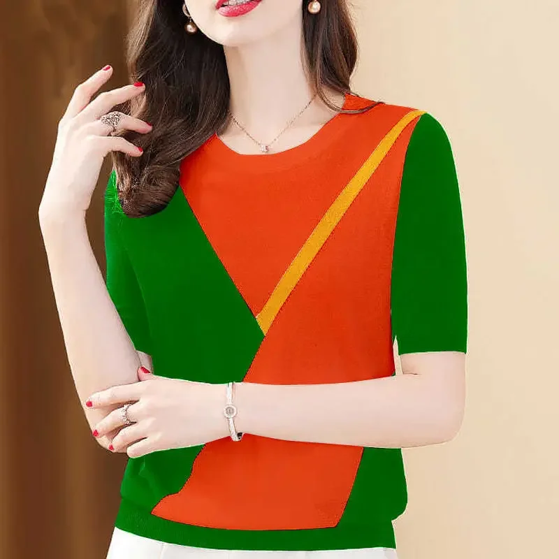 

Ice Silk T-Shirts Women Summer New Fashion Slim Short-sleeved T-shirt Women Tops Women