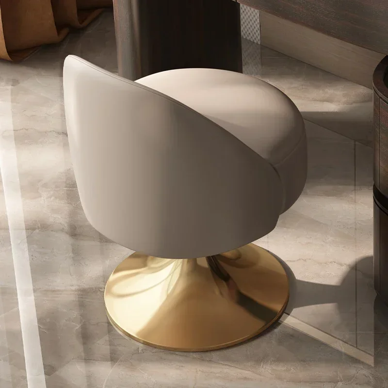 Home Luxury Bedroom Stainless Steel Leather With Backrest Rotatable Dressing Stool Minimalist Makeup Stool Chair Small Apartment