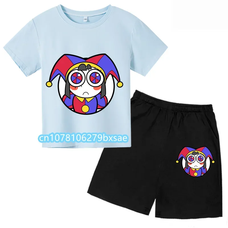 O incrível circo digital camiseta terno para meninos e meninas, camiseta personalizada dos desenhos animados, manga curta, moda infantil, 2021