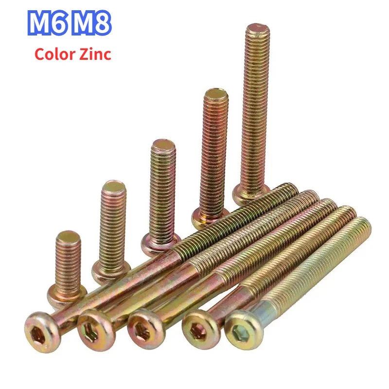 2-5Pcs M6 M8 Hexagon Hex Socket Flat Round Head Screw Furniture Allen Cap Connector Bolt For Beds Cribs Table Chairs L=16-120mm