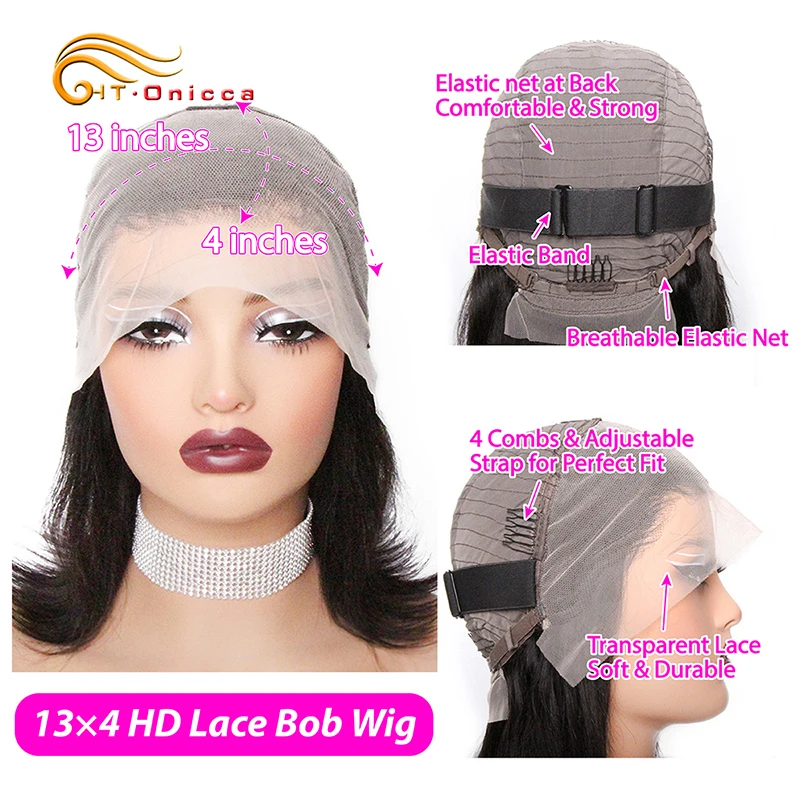 Gerade Bob Perücke Spitze vorne Echthaar Perücken für Frauen HD transparent 13x4 Spitze Frontal Perücke leimlose Perücke Echthaar