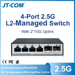 JT-COM 2.5GbE Smart Managed Switch 4 Port RJ45 2500Mbps Web Managed Ethernet Network Switch 2 Port 10G SFP+ Slot Home Lab Switch
