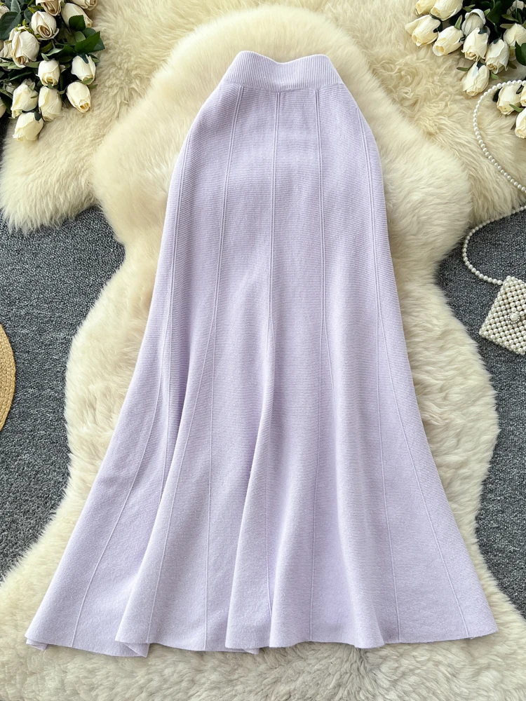 Faionable Gebreide F Rok Dames Lente Zomer Ci Pendelen Stand Fit A-lijn Rok Elastische Taille Fi Staart Ontwerp