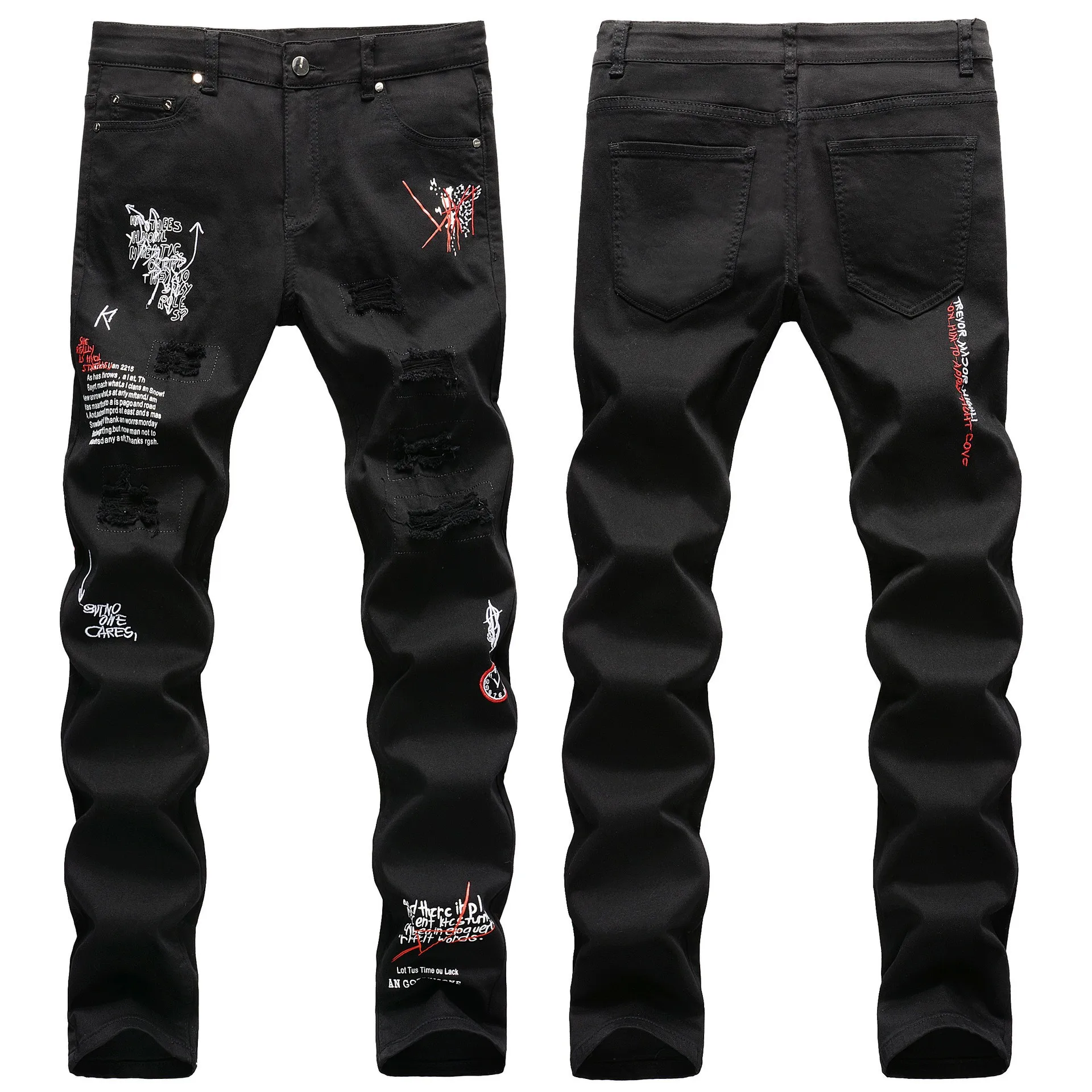 2023 männlichen Hip Hop Jugend Streetwear Jeans Mode Lässig Stil Männer Denim Hosen Neue Flut Graffiti-Kunst Zerrissene Fracht jeans Weiß