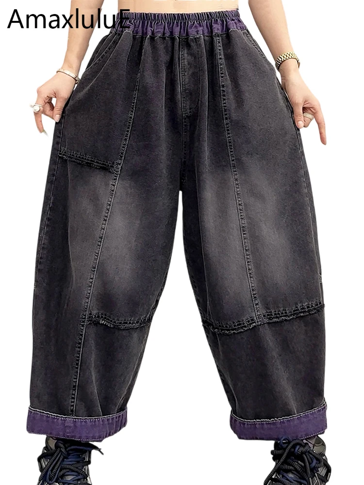 

Джинсы Amax LuluE в британском винтажном стиле, классические свободные брюки для женщин, летние повседневные модные джинсы с эластичной талией, модель 2026 года