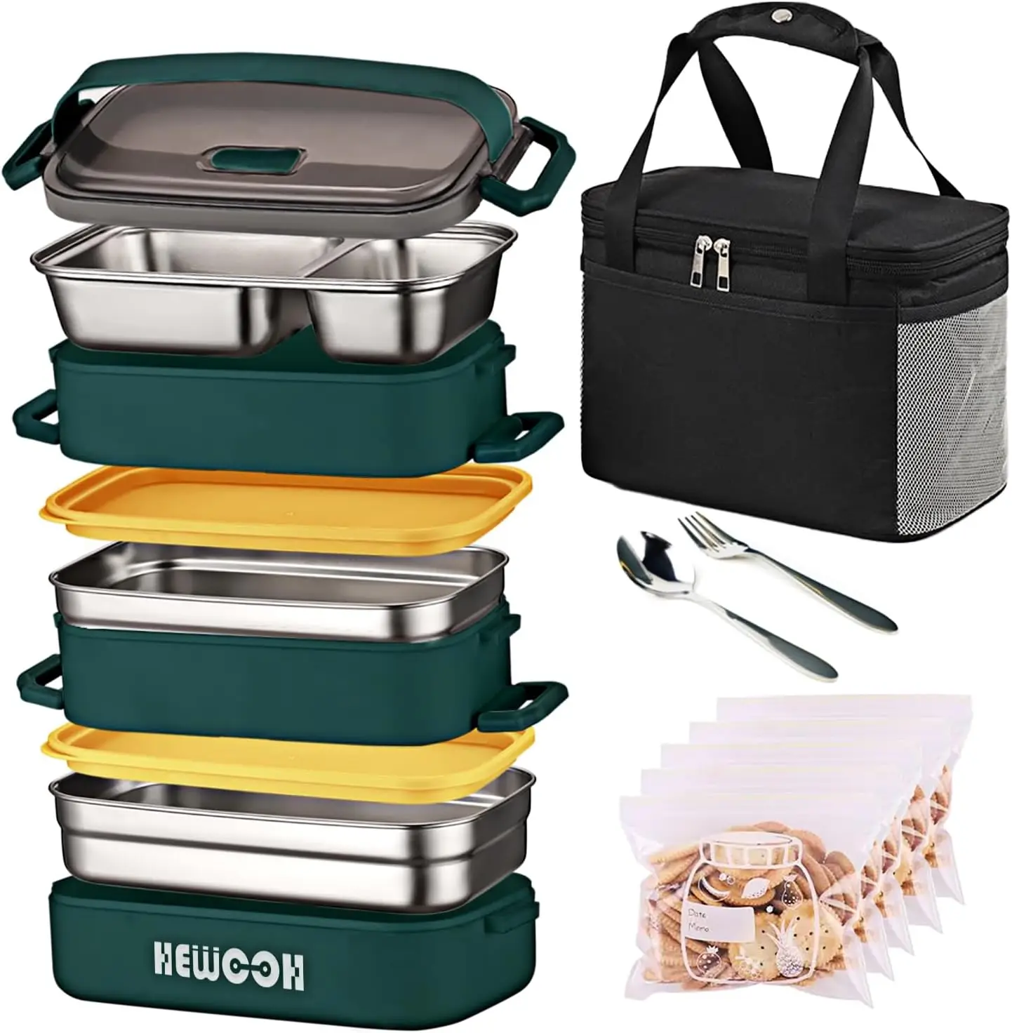 

Large Bento Box Adult Lunch Box (74 Oz Large Capacity), Reusable, Including Lunch Bag, Fork And Spoon, 3 Dividers, Suita