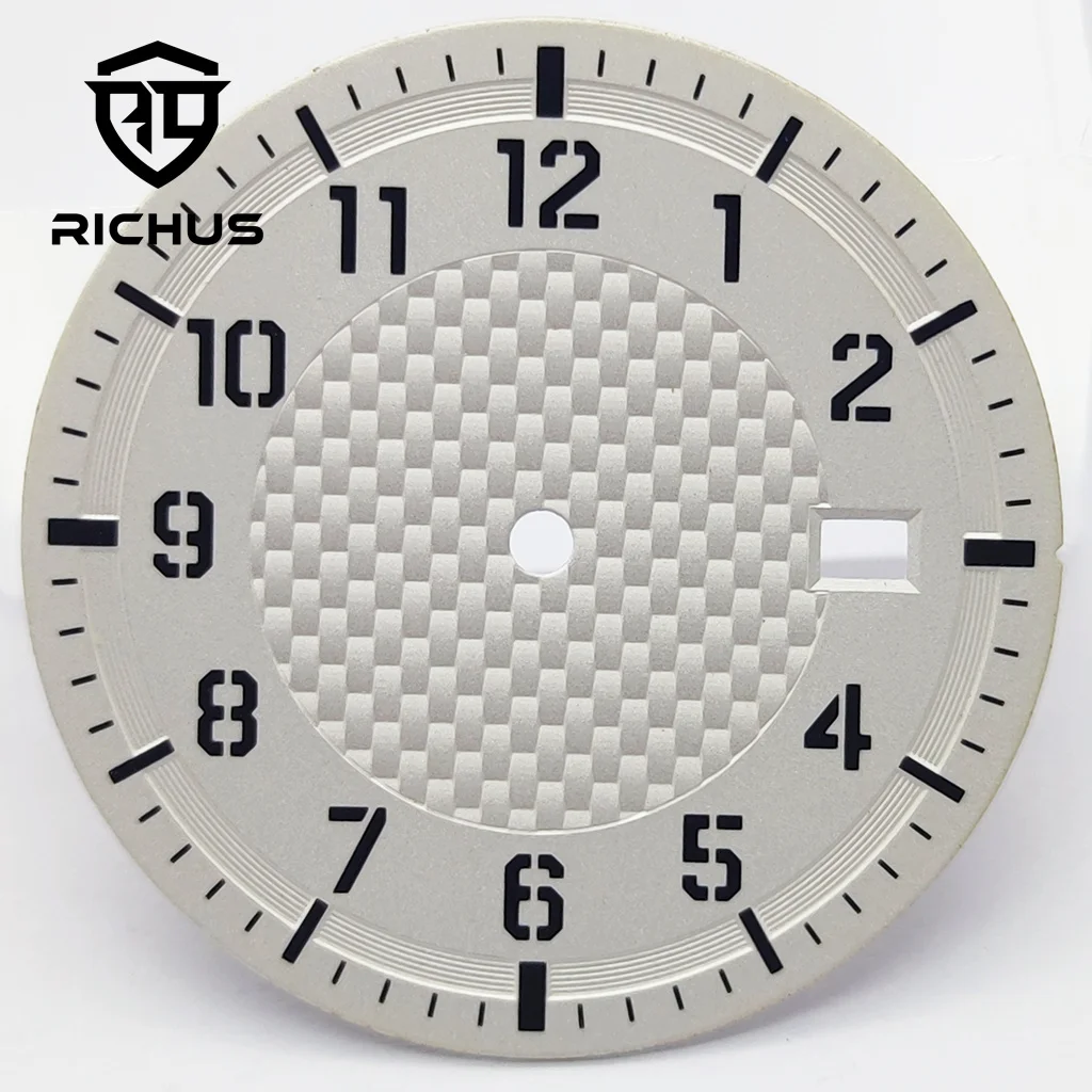 RICHUS 34 ملم قرص ساعة أسود معقم مع عقارب ساعة خضراء مضيئة تناسب حركة NH34 NH35 NH36