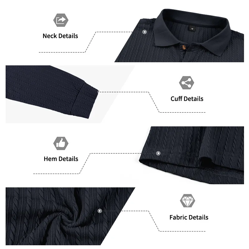 Herren Herbst-Winter US-Größe Jacquard Schlangenmuster Langarm-Poloshirt, Lässiges Einfaches Revers-Unterhemd – Detail 17
