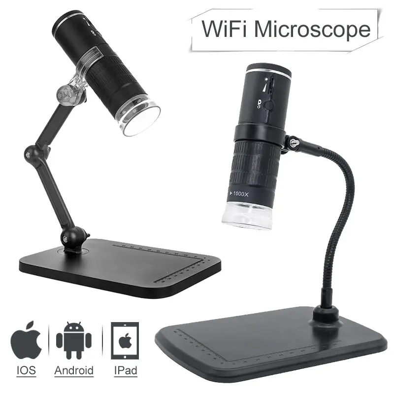 WiFi Digital Microscope 1000X Portable 8 LEDs USB Microscope For Android IOS IPad PC Endoscope with Bracket PCB Inspection Tools