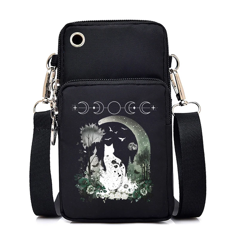 Psychedelic Cat Small Crossbody Bag Women Men Gothic Fashion Zipper Shoulder Bag Purse Punk Grunge Kitten Mini Mobile Phone Bag