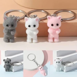 Cute 3D Flocking Kitten Small Bear Keychain Resin Cat Couple Mobile Phone Pendant Car Keyring Earphone Backpack Charms Bag Decor