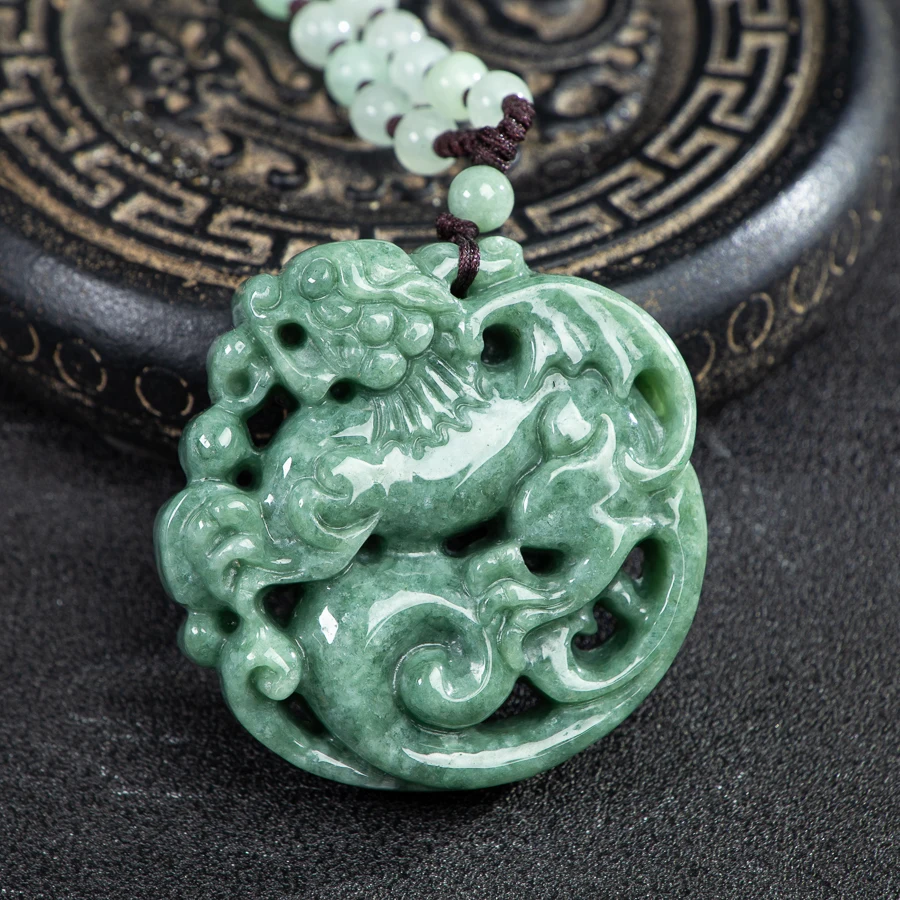 

TIMESWIND Original A-type Jade Green Ruyi Qilin Hollow Authentic Pendant Men Jewelry Necklace with Certificate
